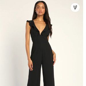 Lulus: Fancy Flirtation Black Ruffled Sleeveless Wide-Leg Jumpsuit